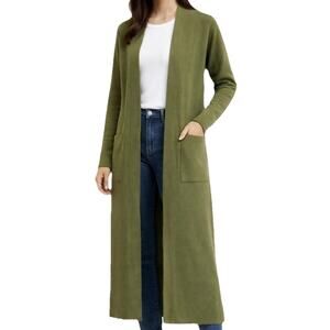 Aritzia Babaton Olive Green Long Open Front Duster Cardigan Ecovero Sz XS